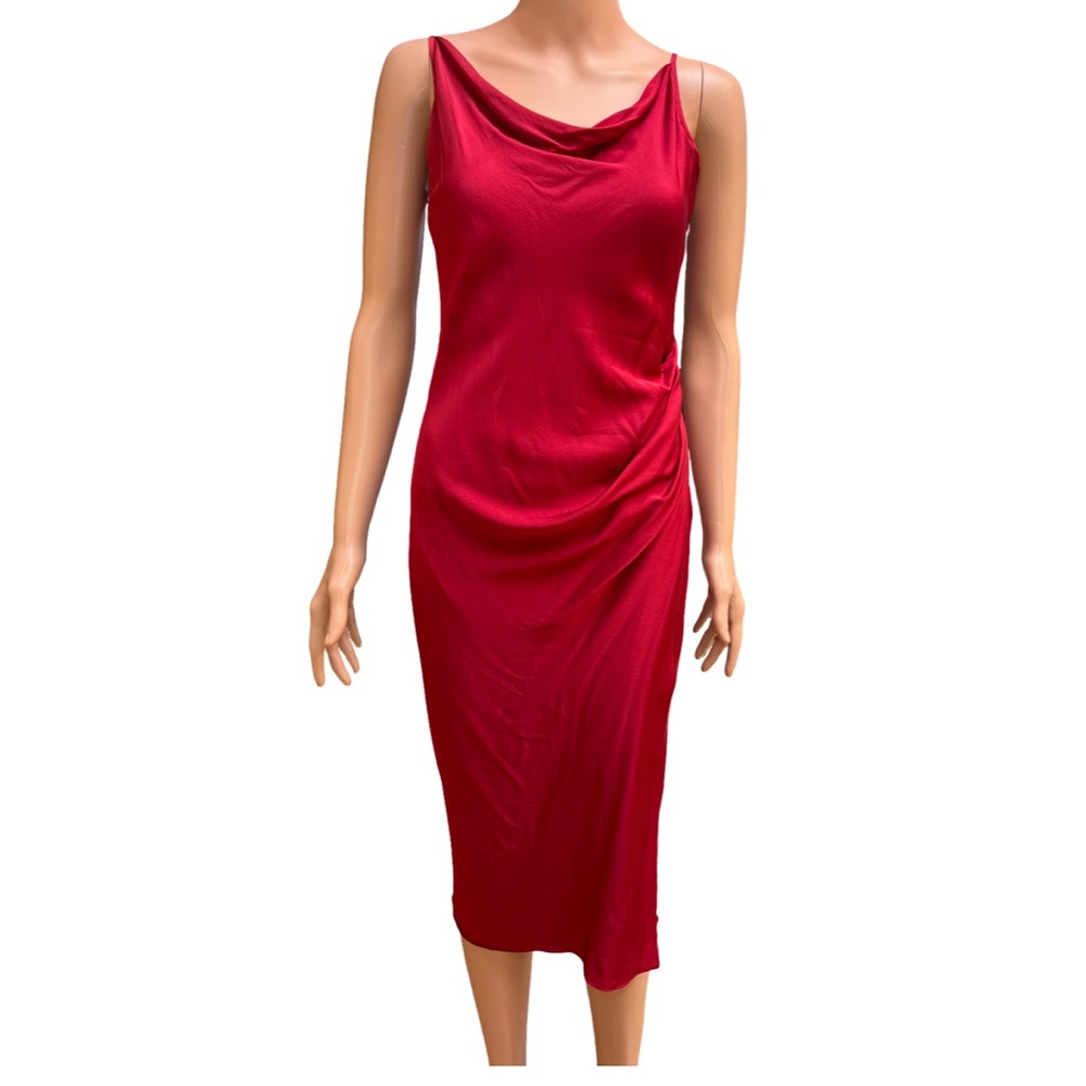MOTF Vibrant Red Silk Slip Dress Medium
